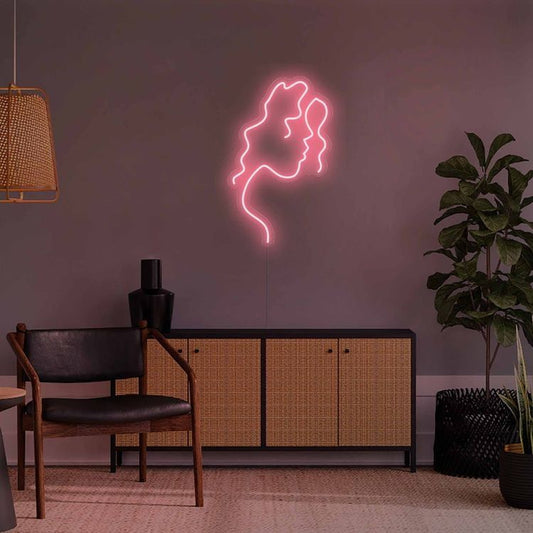 Woman Curly Hair Neon Sign