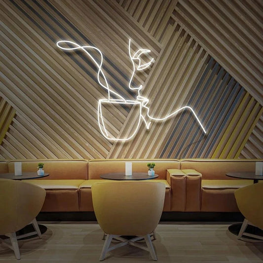 Woman Sipping Coffee Neon Sign