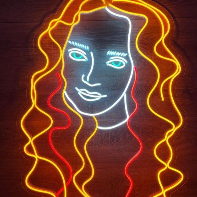 Woman's Face Abstract Art Neon Sign
