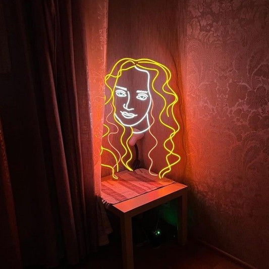 Woman's Face Abstract Art Neon Sign