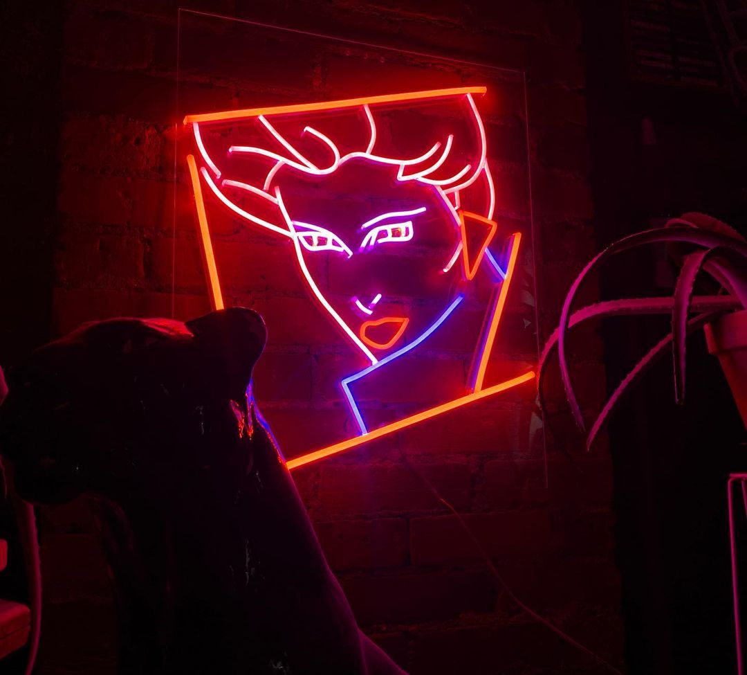 Woman's Face Retro Art Neon Sign