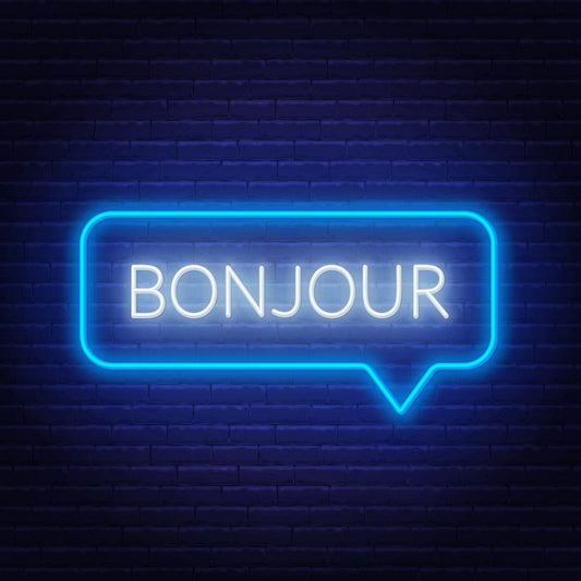 Word Bonjour in Speech Bubble Frame Neon Sign