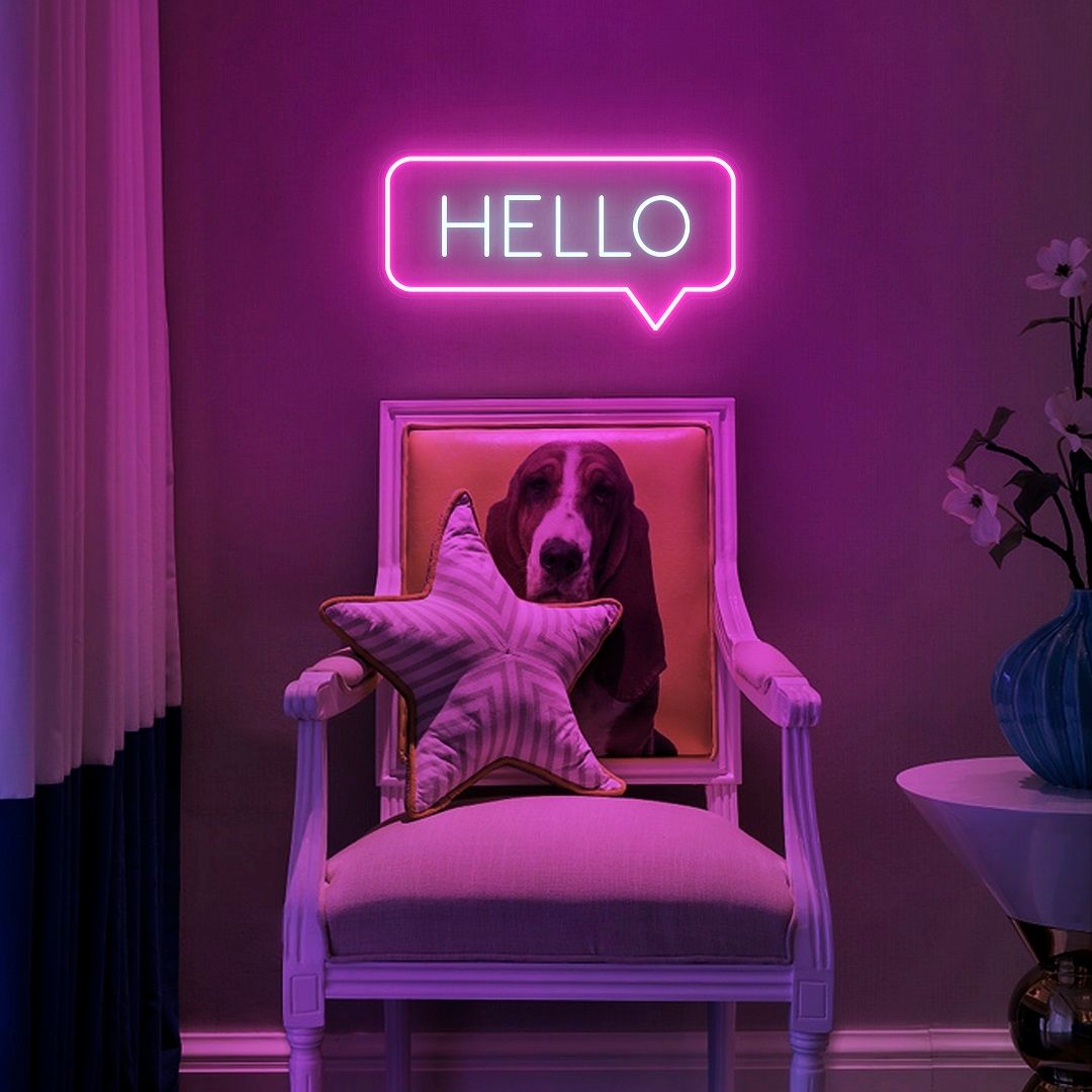 Word Hello in Speech Bubble Frame Neon Sign