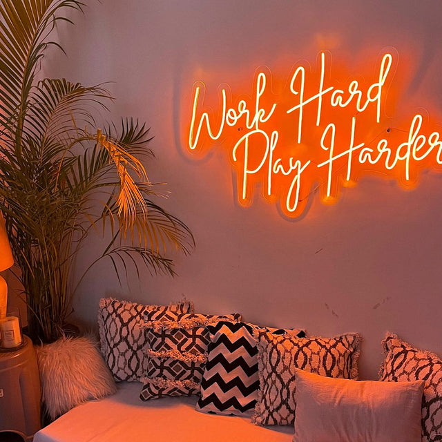 Work Hard Play Harder LED Neon Sign for Office light up sign