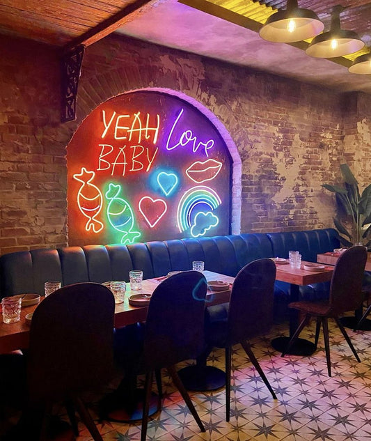 Yeah Love Baby, Candy, Heart, Rainbow, Lips Neon Sign