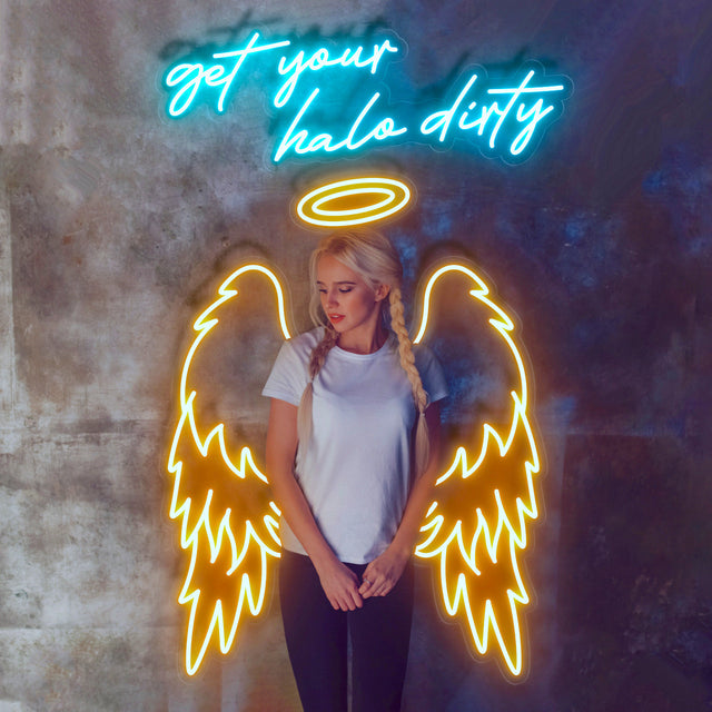 Get Your Halo Dirty with Angel Wings LED Neon Sign for Bar light up sign